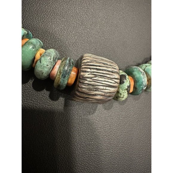 Sterling Silver Turquoise Spiny Oyster Beaded Disc Statement Necklace 20” - Picture 3 of 9